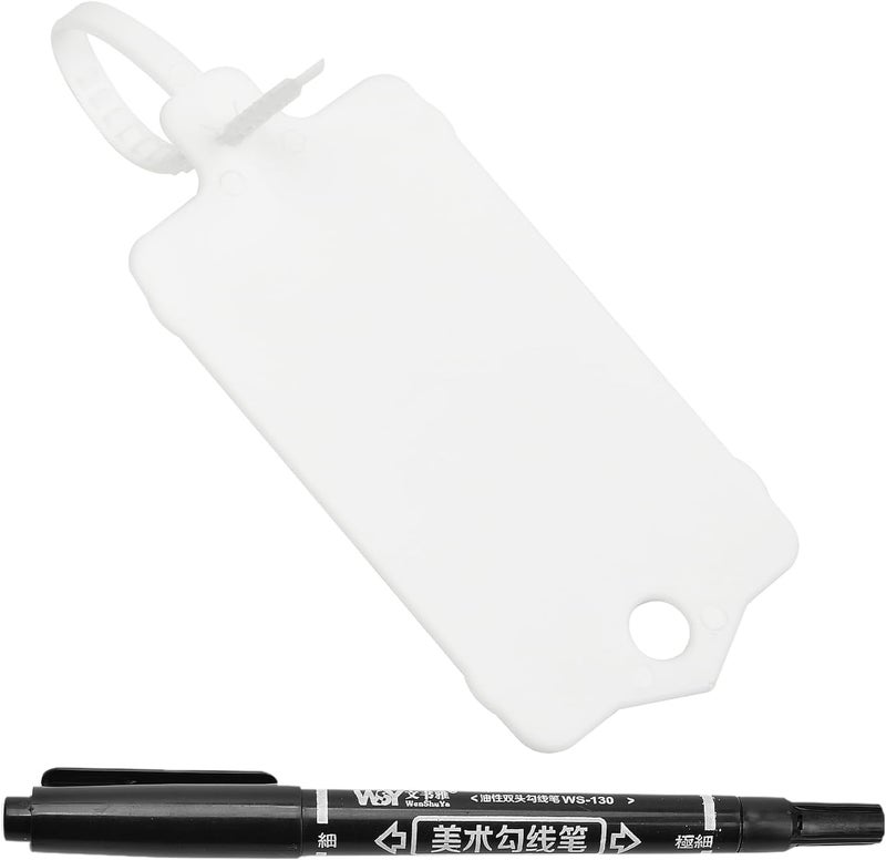 LeadSeals 100pcs Blank Plastic Tags for Labeling Reusable Hanging Tags Ties Key Tag Storage Labels Waterproof Plastic Mark Label Writable Hang Sign with One Marker Pen (White) - Image 1